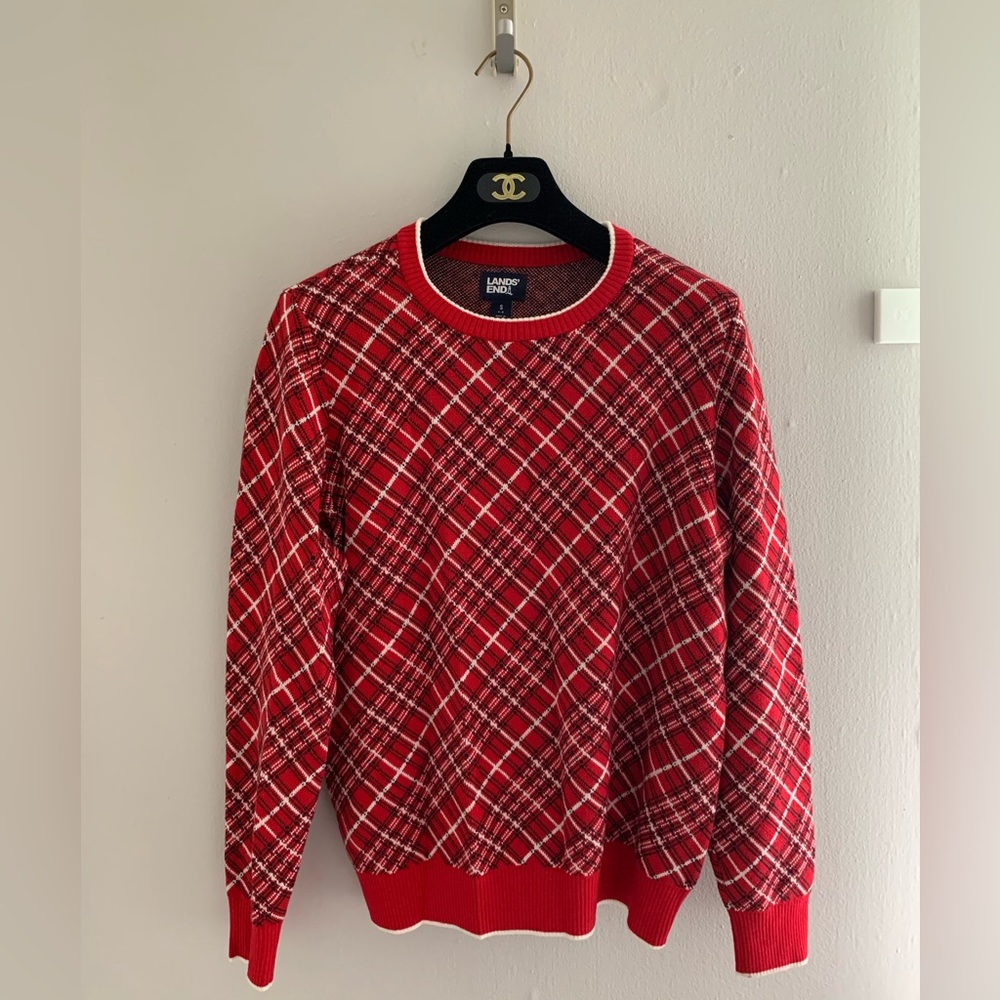Lands' End Tartan Plaid Crewneck Sweater size S